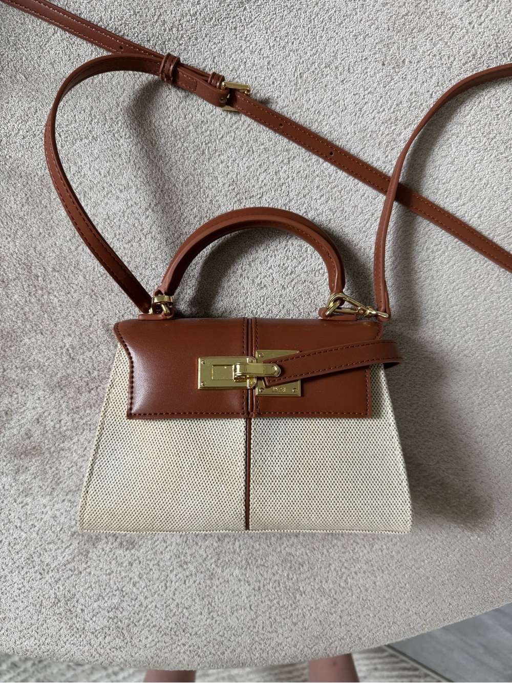 JW PEI Mini Top-Handle Crossbody in Brown and Cream